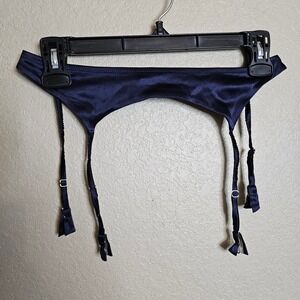 Victorias Secret Silk Navy Blue Garter Belt‎ Adjustable Straps Small